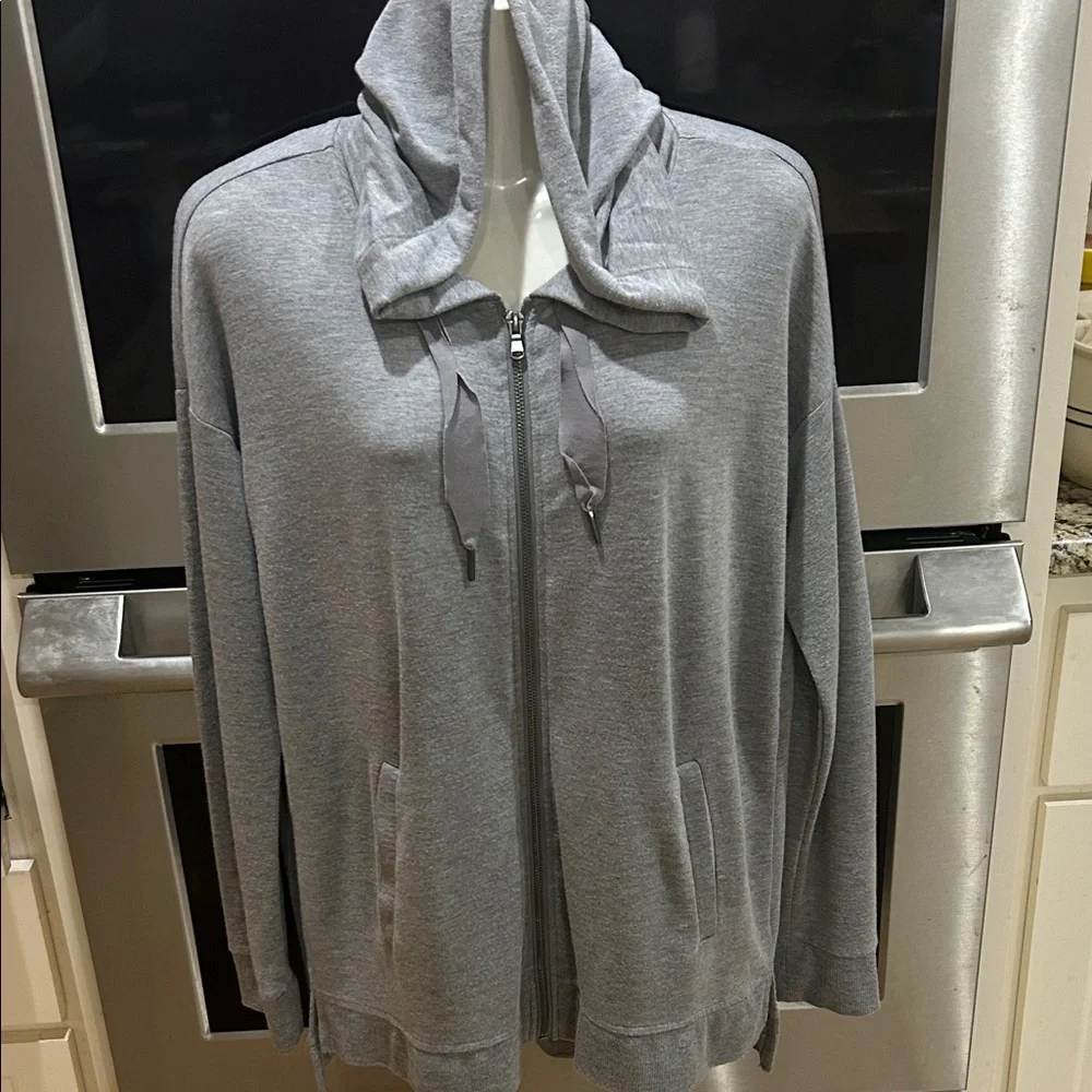 Gray Zip-Up Hoodie with Drawstring Lightweight Jacket - Picture 3 of 14